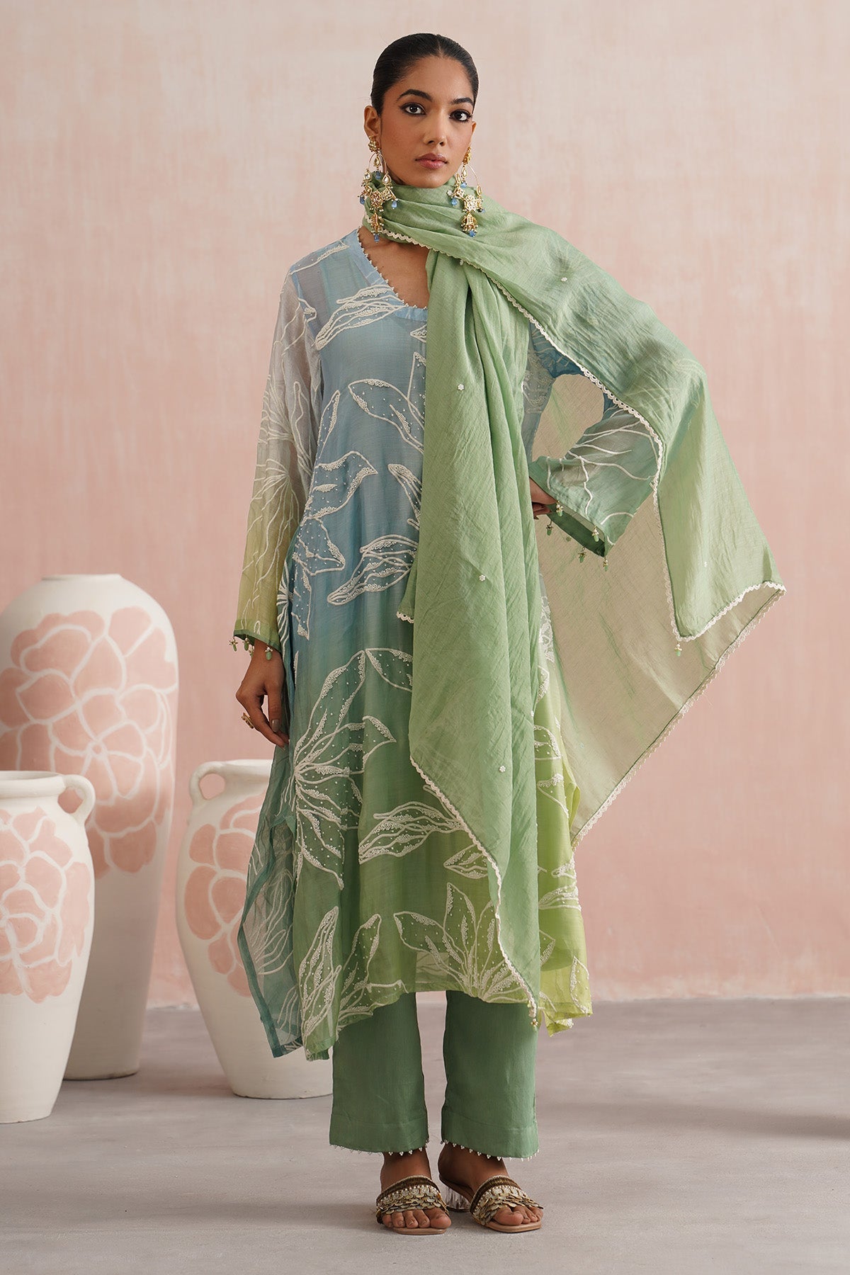 Buy Ombre Embroidered Kurta Set for women online available at Scrollnshops